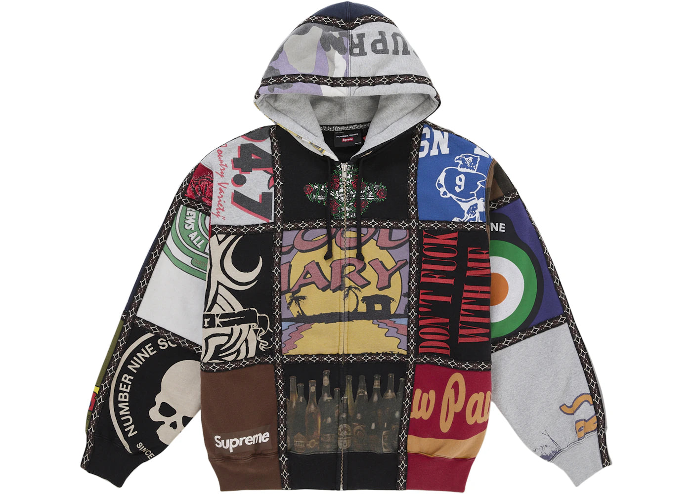 Supreme Number (N)ine Patchwork Zip Up Hooded Sweatshirt Multicolor