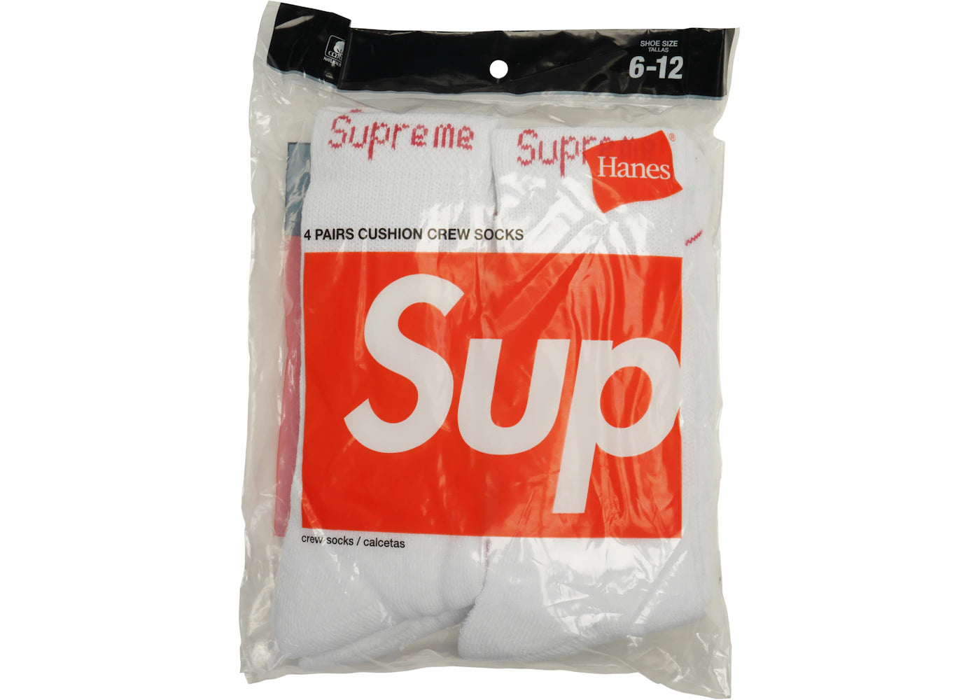 *AVAILABLE 6/27* Supreme Hanes Crew Socks (4 Pack) White